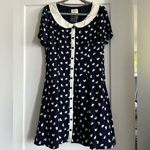 Banned Dancing Days navy dress with white heart print a-line size L